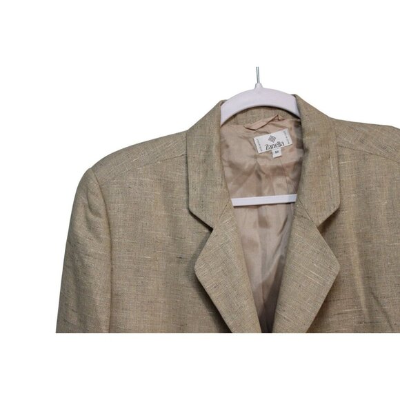 Zanella Blazer Size 12 Beige Linen Silk Wool Minimalist Career Business Italian - Picture 5 of 10